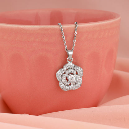 Silver Shining Rose Pendant With Link Chain