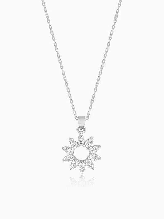 Silver Zircon Sunshine Pendant With Link Chain