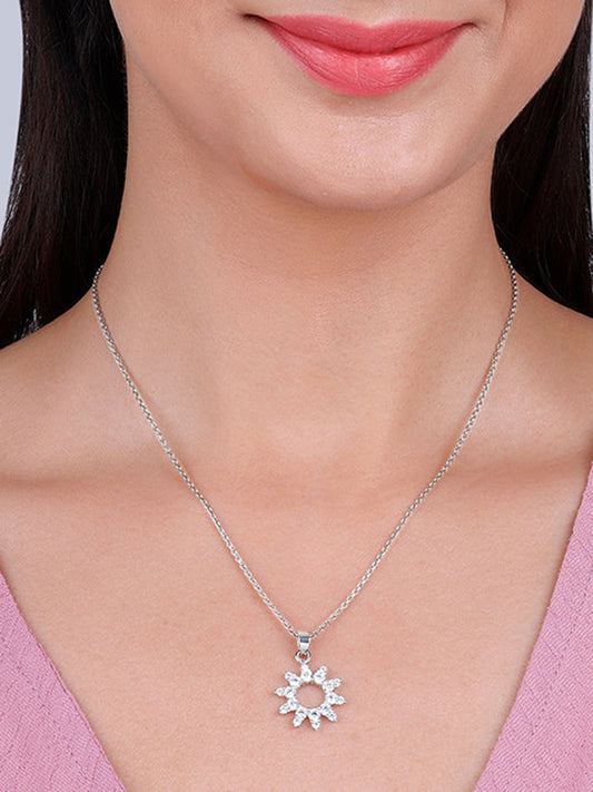 Silver Zircon Sunshine Pendant With Link Chain