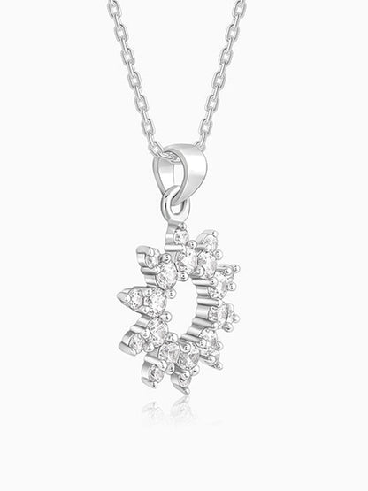 Silver Zircon Sunshine Pendant With Link Chain