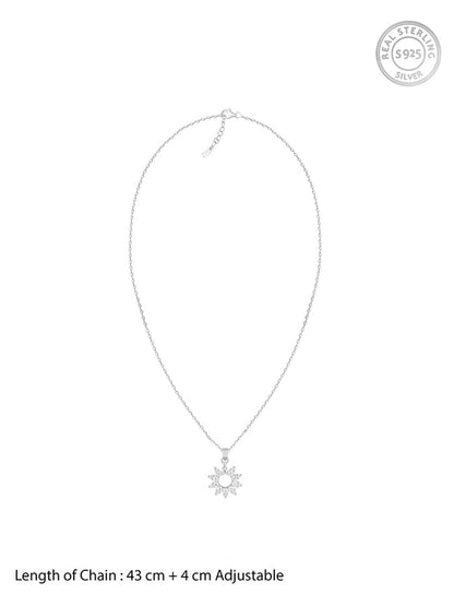 Silver Zircon Sunshine Pendant With Link Chain