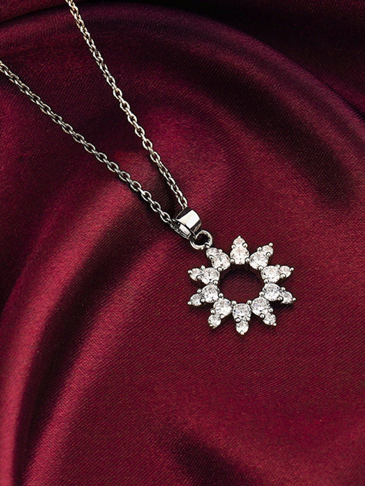 Silver Zircon Sunshine Pendant With Link Chain