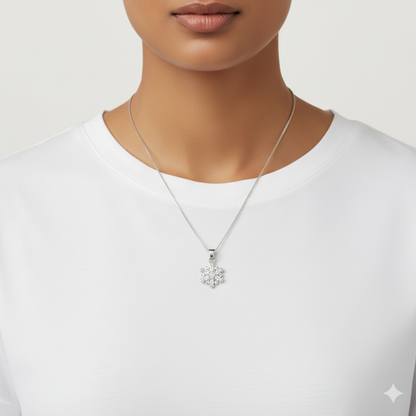 Silver Snowflake Pendant With Box Chain