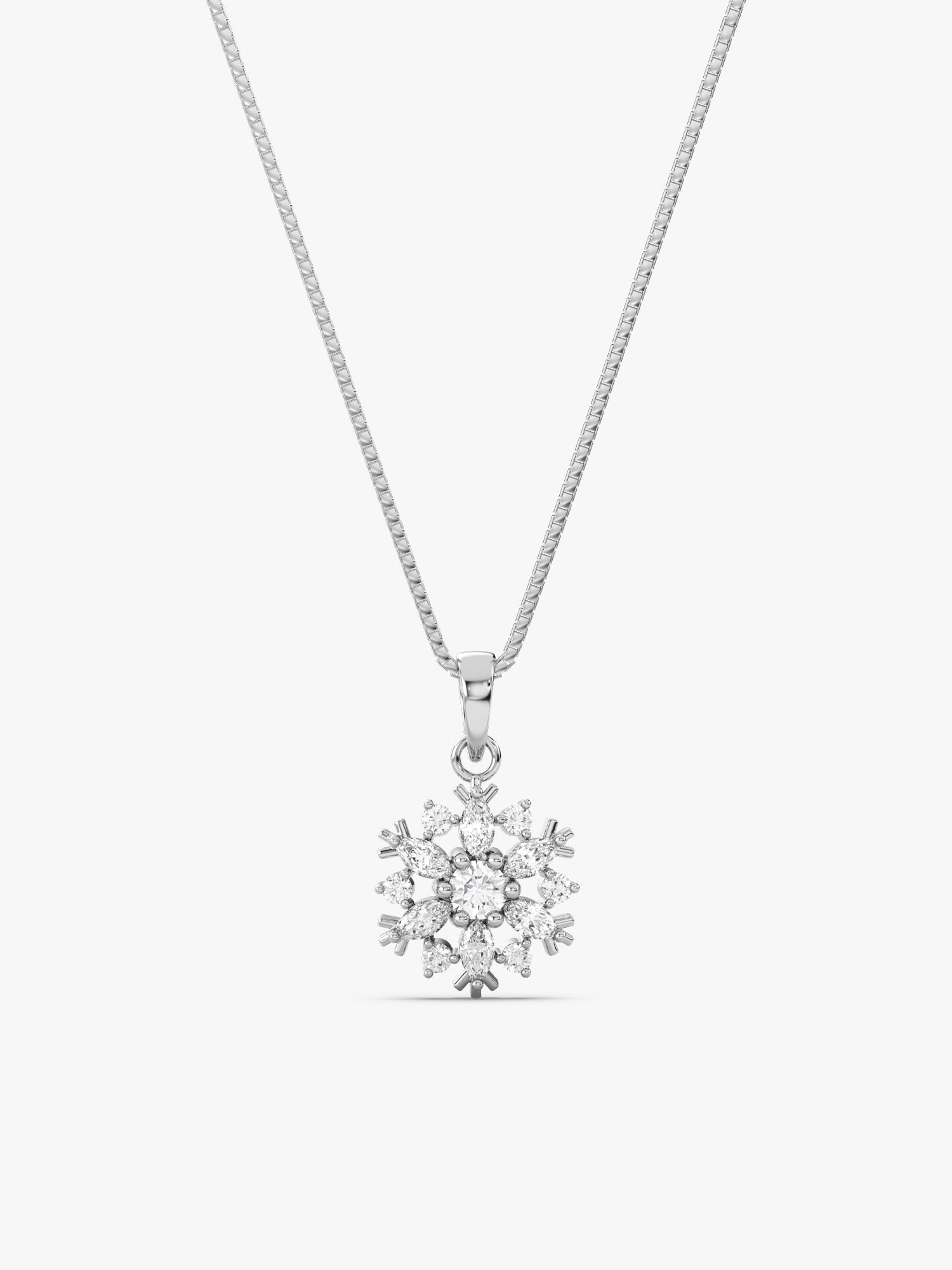 Silver Snowflake Pendant With Box Chain