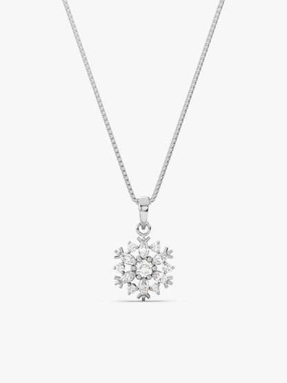 Silver Snowflake Pendant With Box Chain