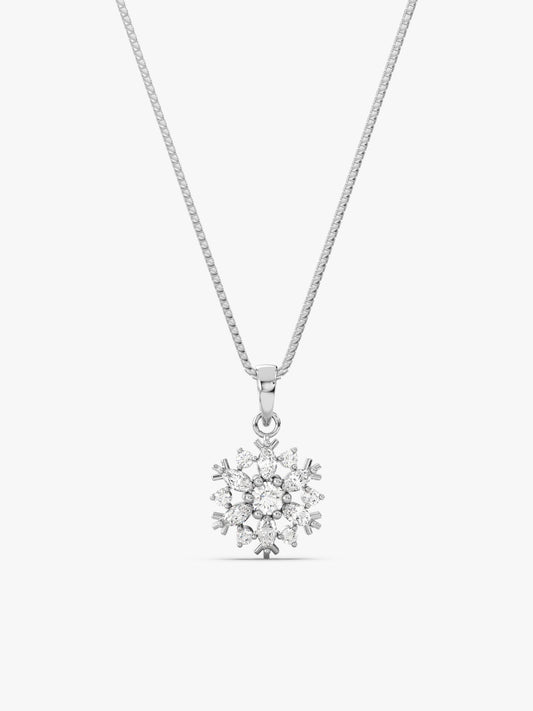 Silver Snowflake Pendant With Box Chain