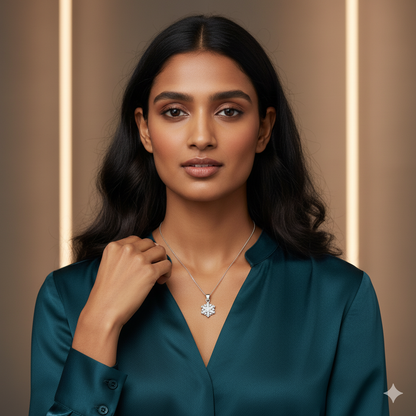 Silver Snowflake Pendant With Box Chain