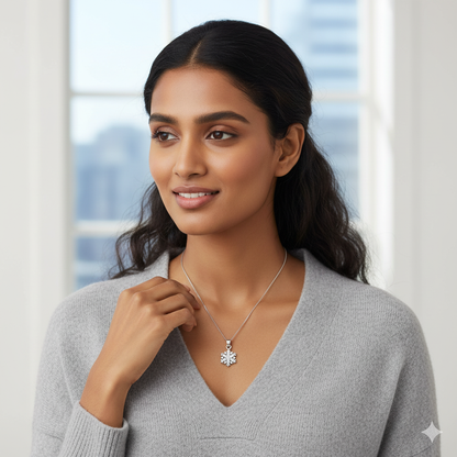 Silver Snowflake Pendant With Box Chain