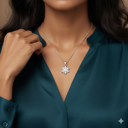 Silver Snowflake Pendant With Box Chain