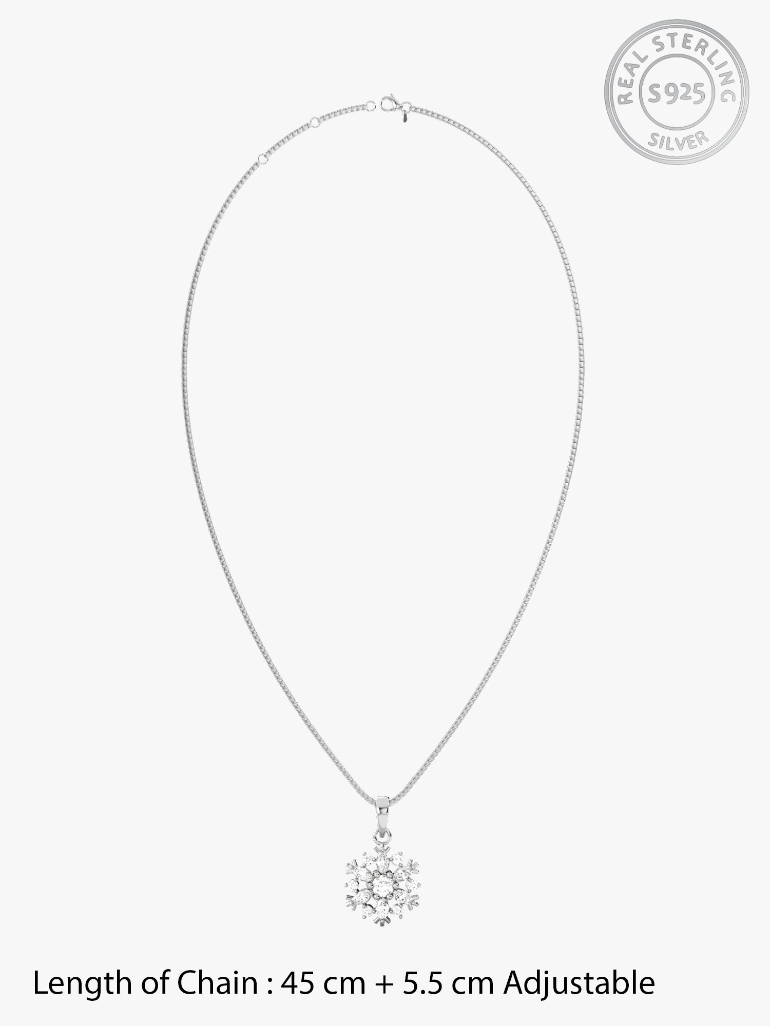 Silver Snowflake Pendant With Box Chain