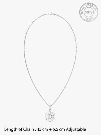 Silver Snowflake Pendant With Box Chain