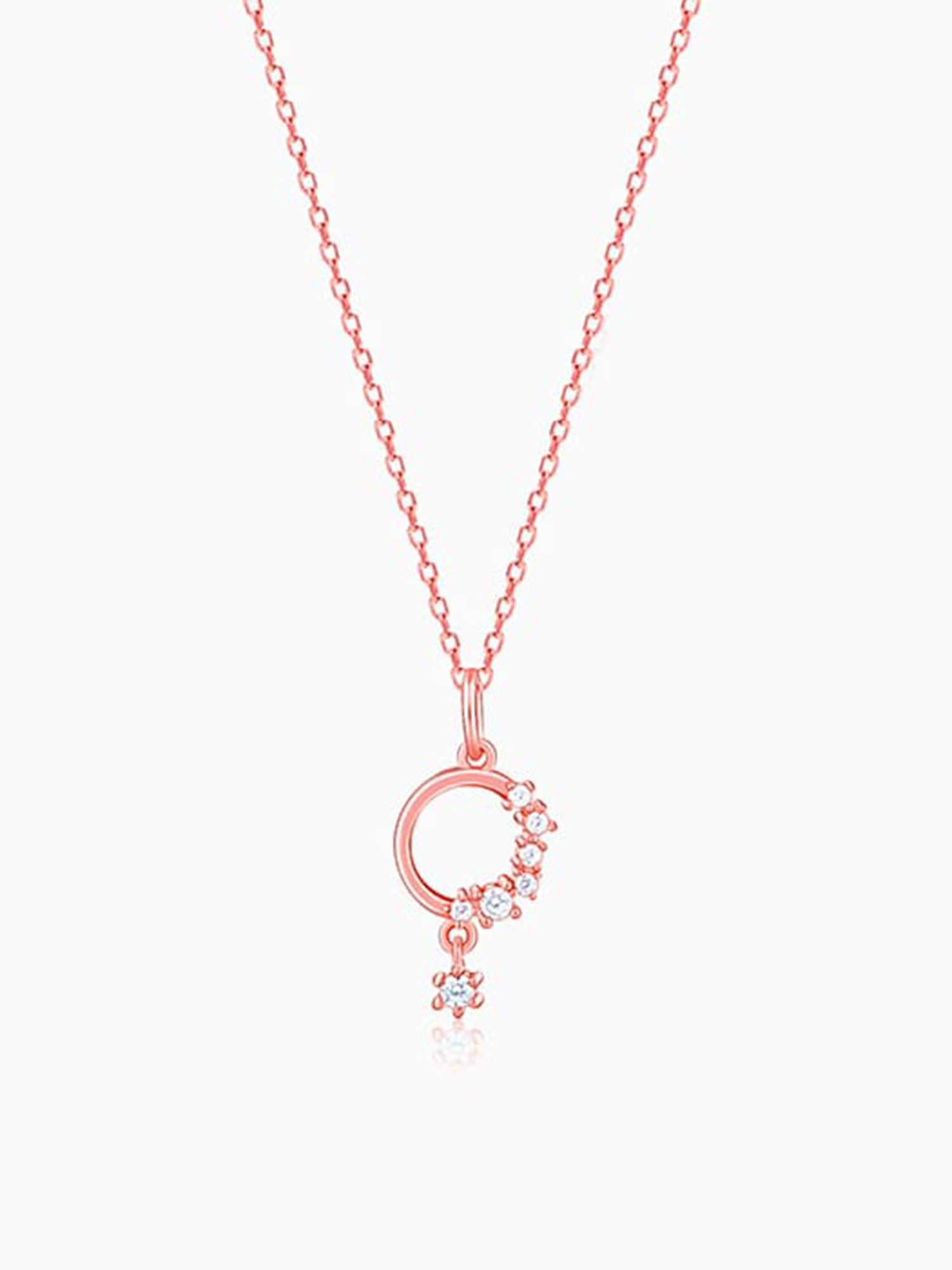 Rose Gold Circular Drop Pendant With Link Chain