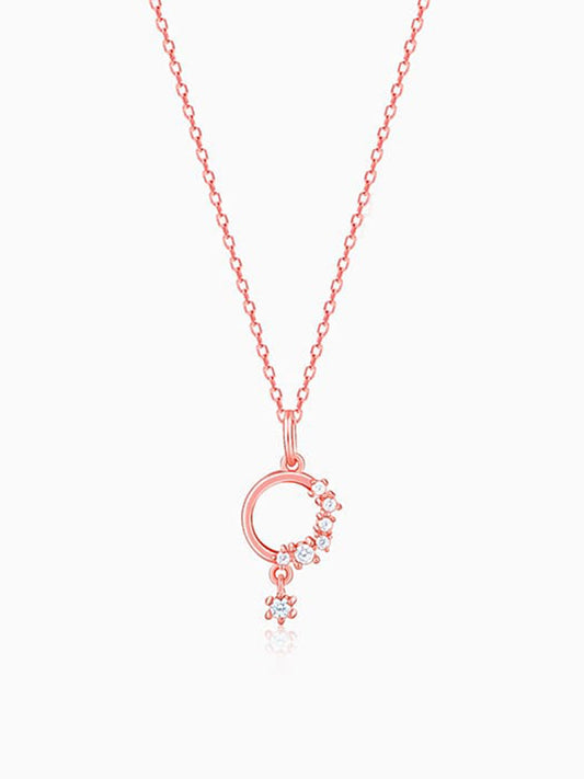 Rose Gold Circular Drop Pendant With Link Chain