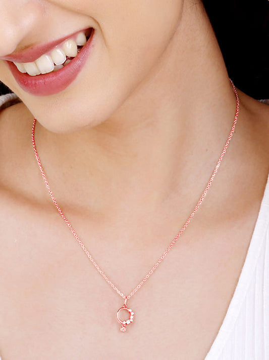 Rose Gold Circular Drop Pendant With Link Chain