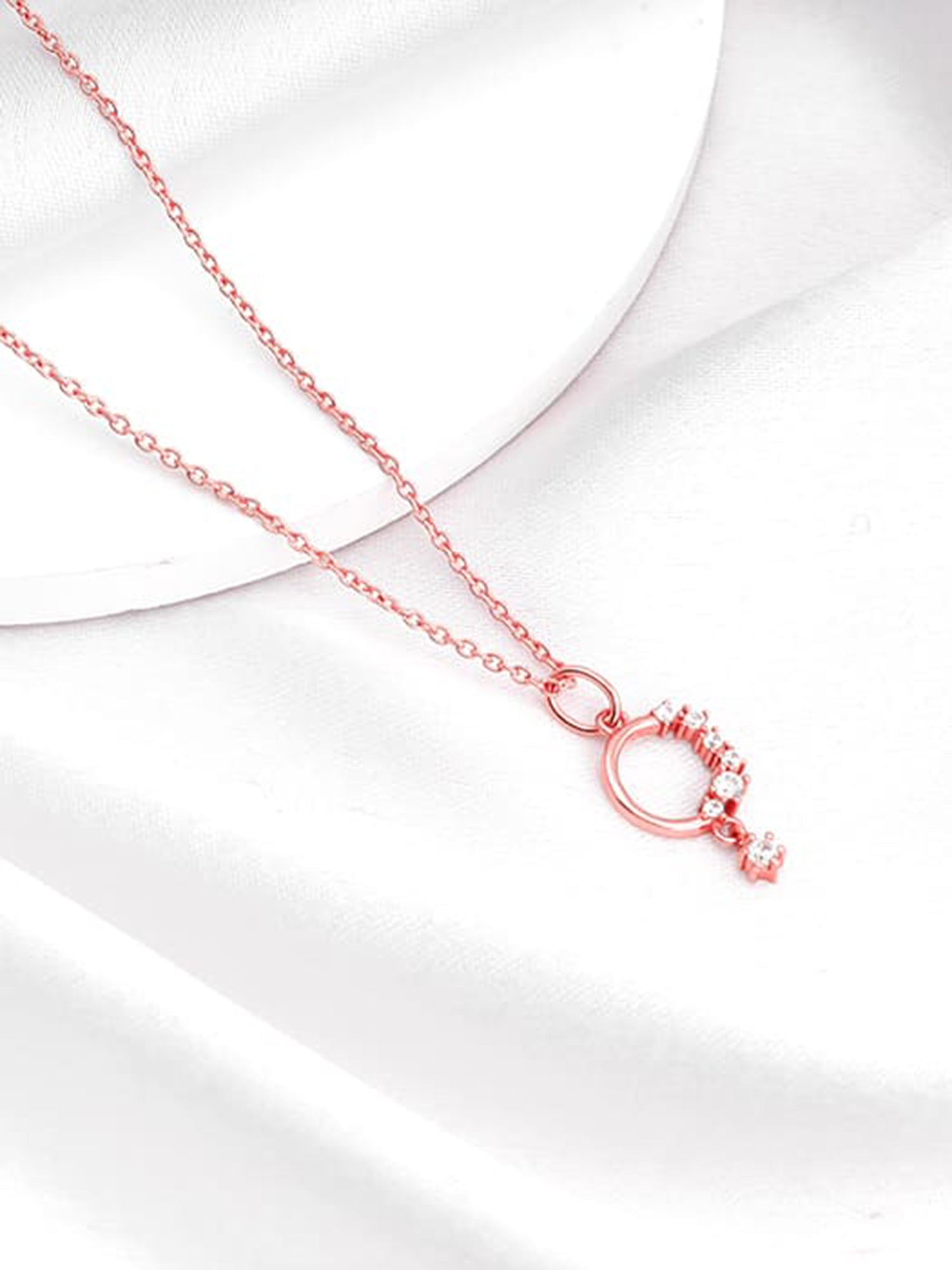 Rose Gold Circular Drop Pendant With Link Chain