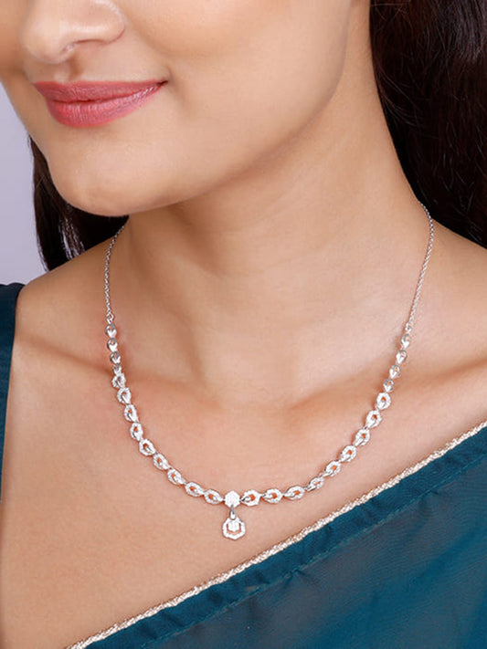 Silver Glittering Hexagon Necklace