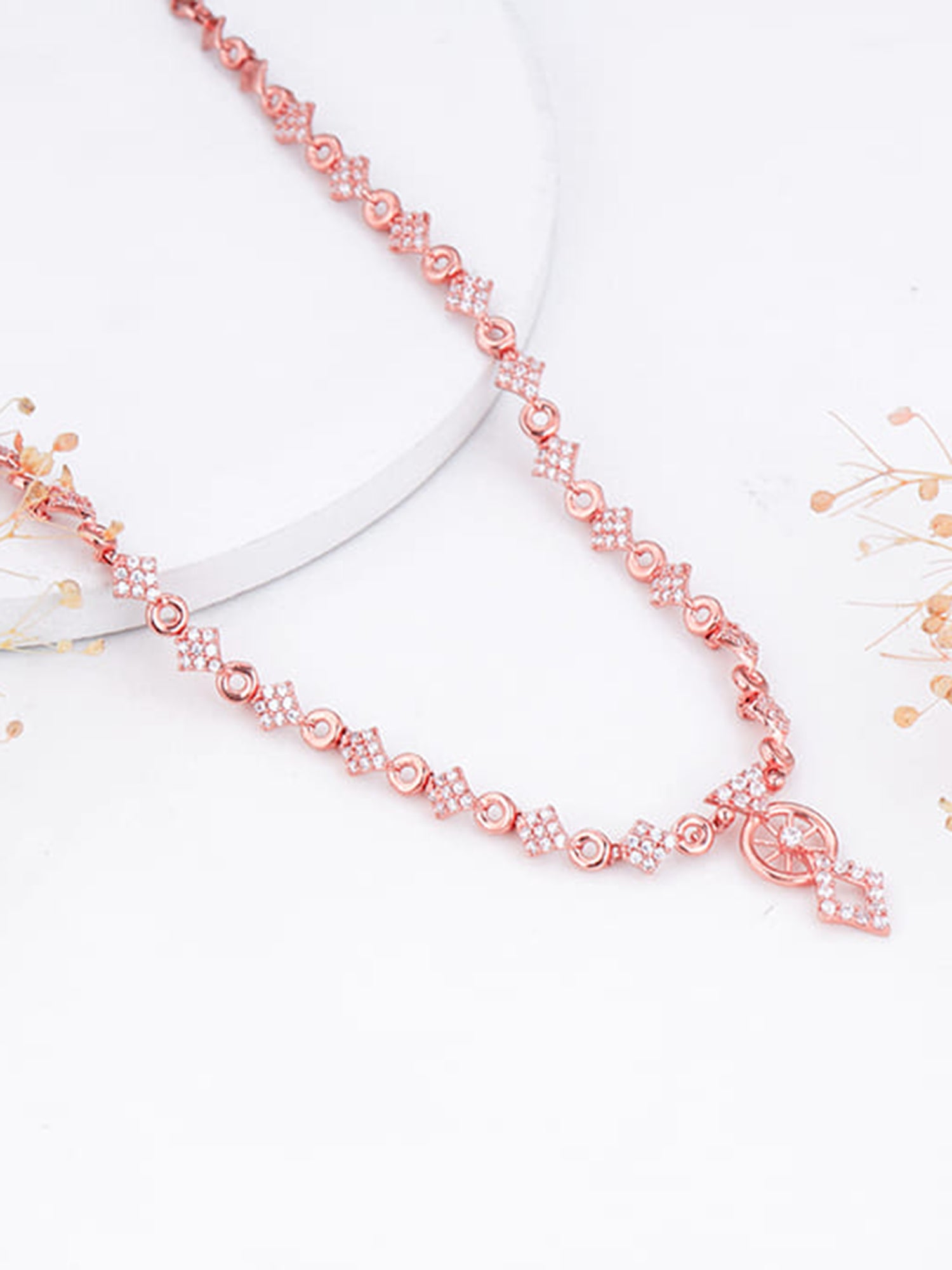 Rose Gold Floral Wheel Necklace