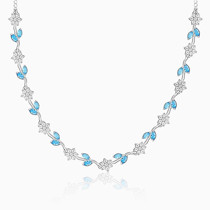 Silver Aqua Blue Floral Necklace - Image 1