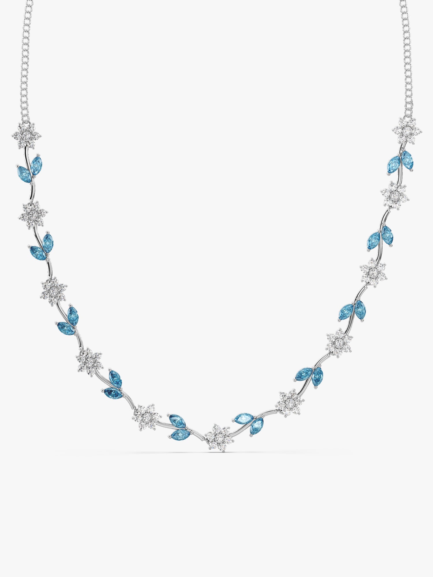 Silver Aqua Blue Floral Necklace