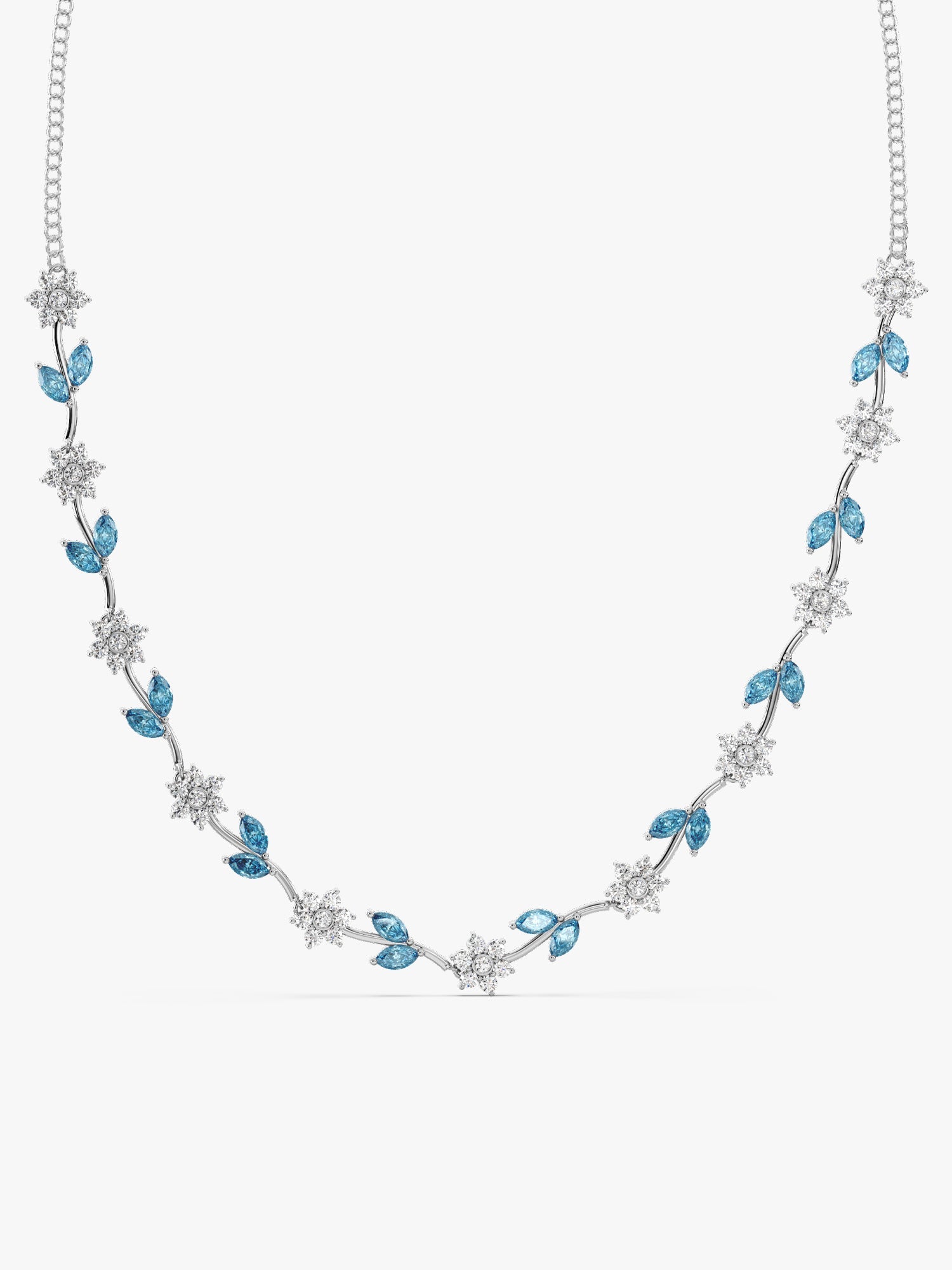 Silver Aqua Blue Floral Necklace