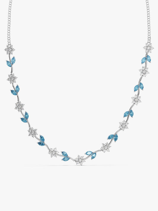 Silver Aqua Blue Floral Necklace