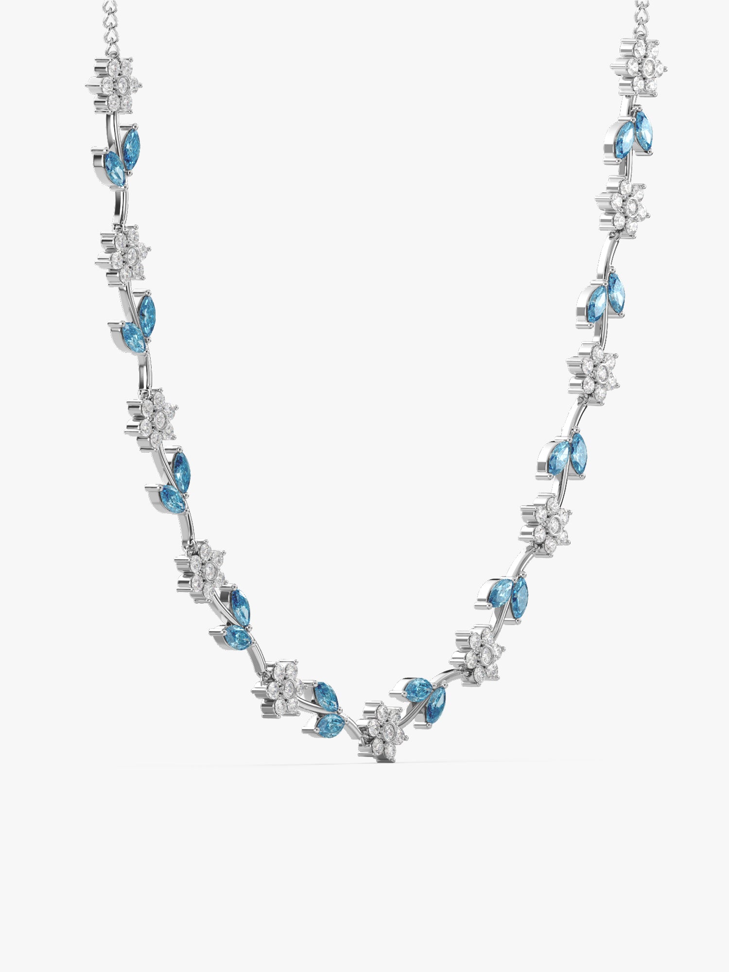 Silver Aqua Blue Floral Necklace
