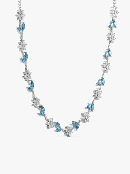 Silver Aqua Blue Floral Necklace