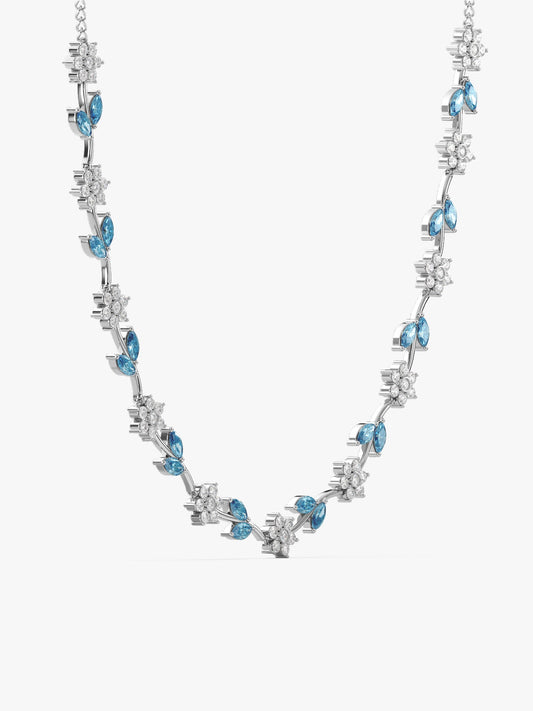 Silver Aqua Blue Floral Necklace