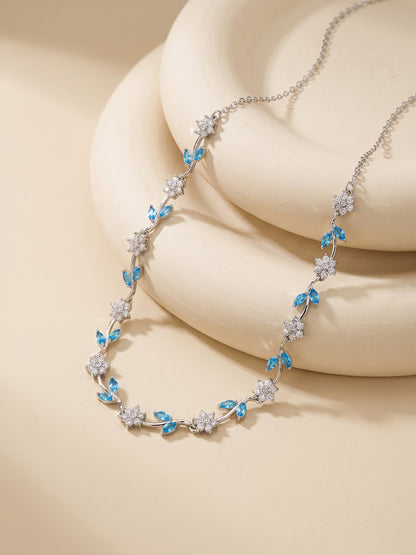 Silver Aqua Blue Floral Necklace