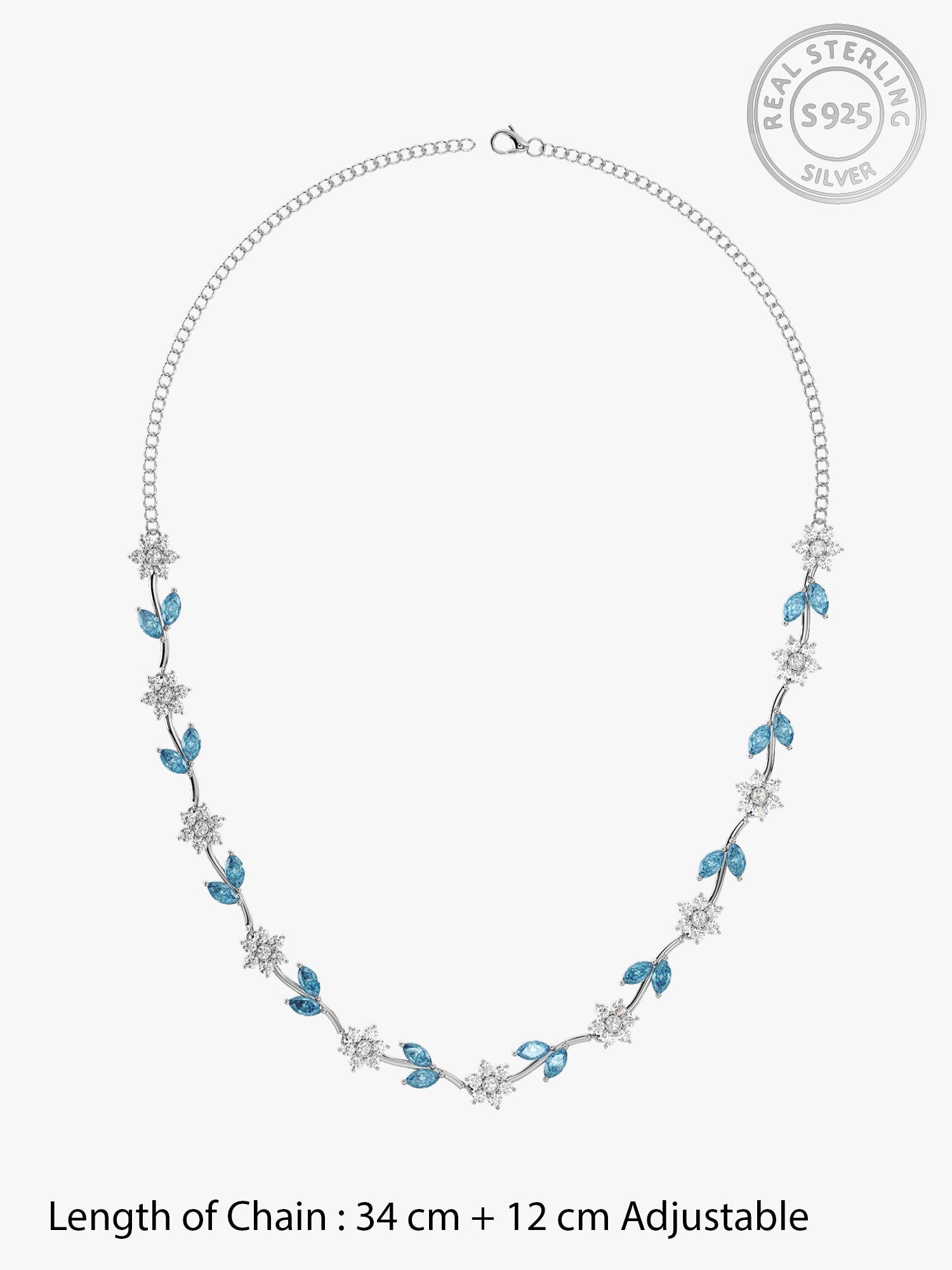 Silver Aqua Blue Floral Necklace