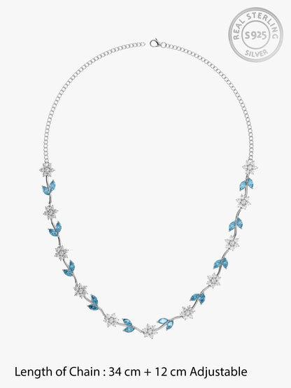 Silver Aqua Blue Floral Necklace