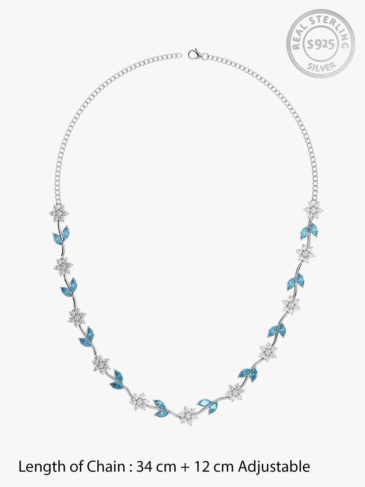 Silver Aqua Blue Floral Necklace