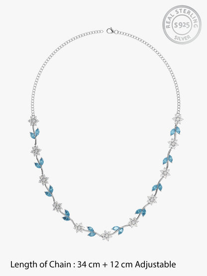 Silver Aqua Blue Floral Necklace