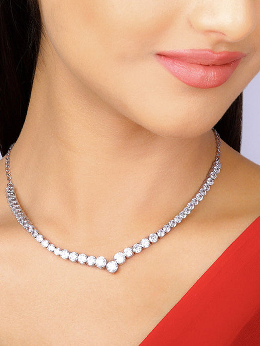 GIVA Silver Classic Zirconia Necklace