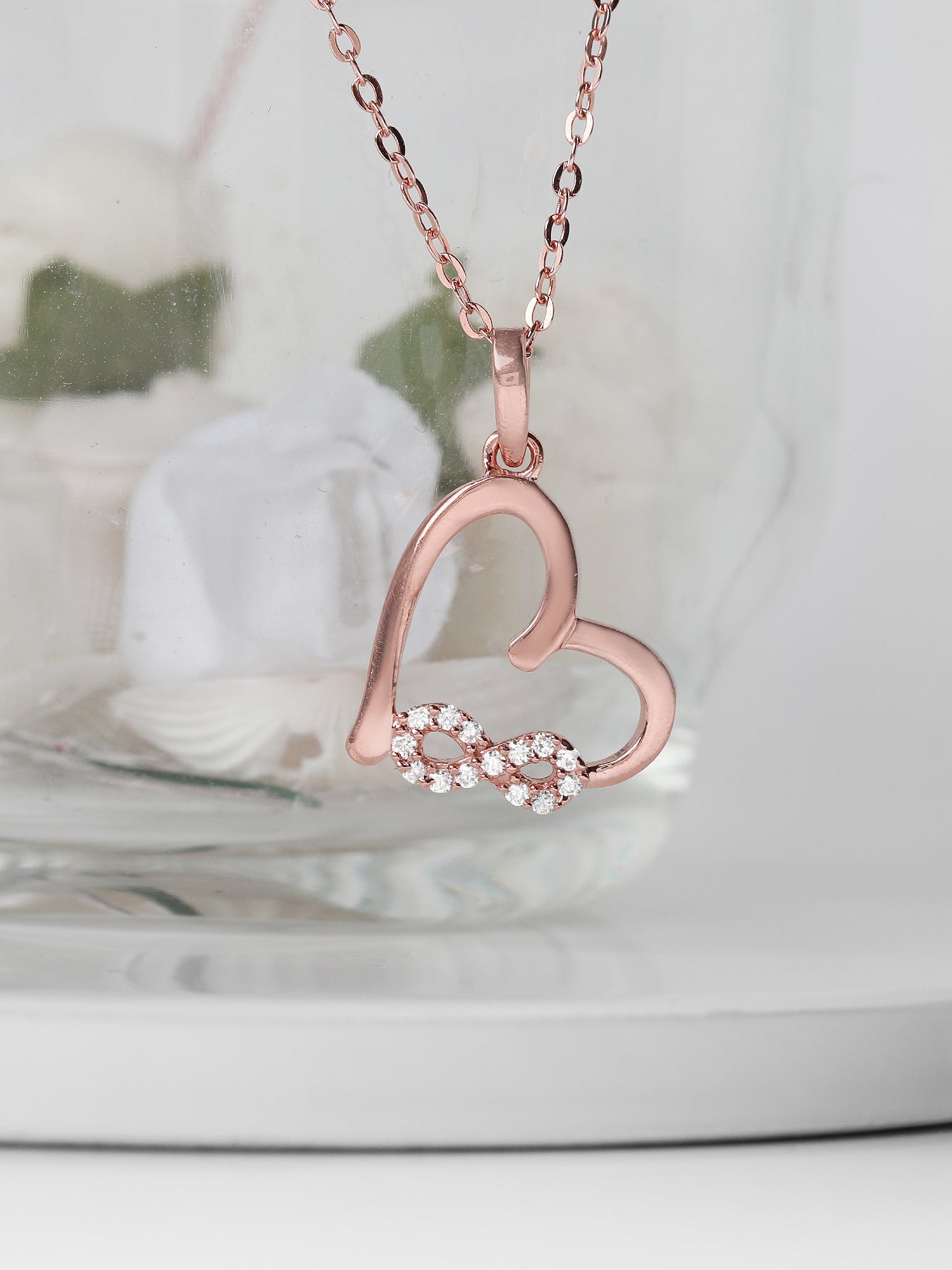 Rose Gold Infinity Heart Pendant with Link Chain