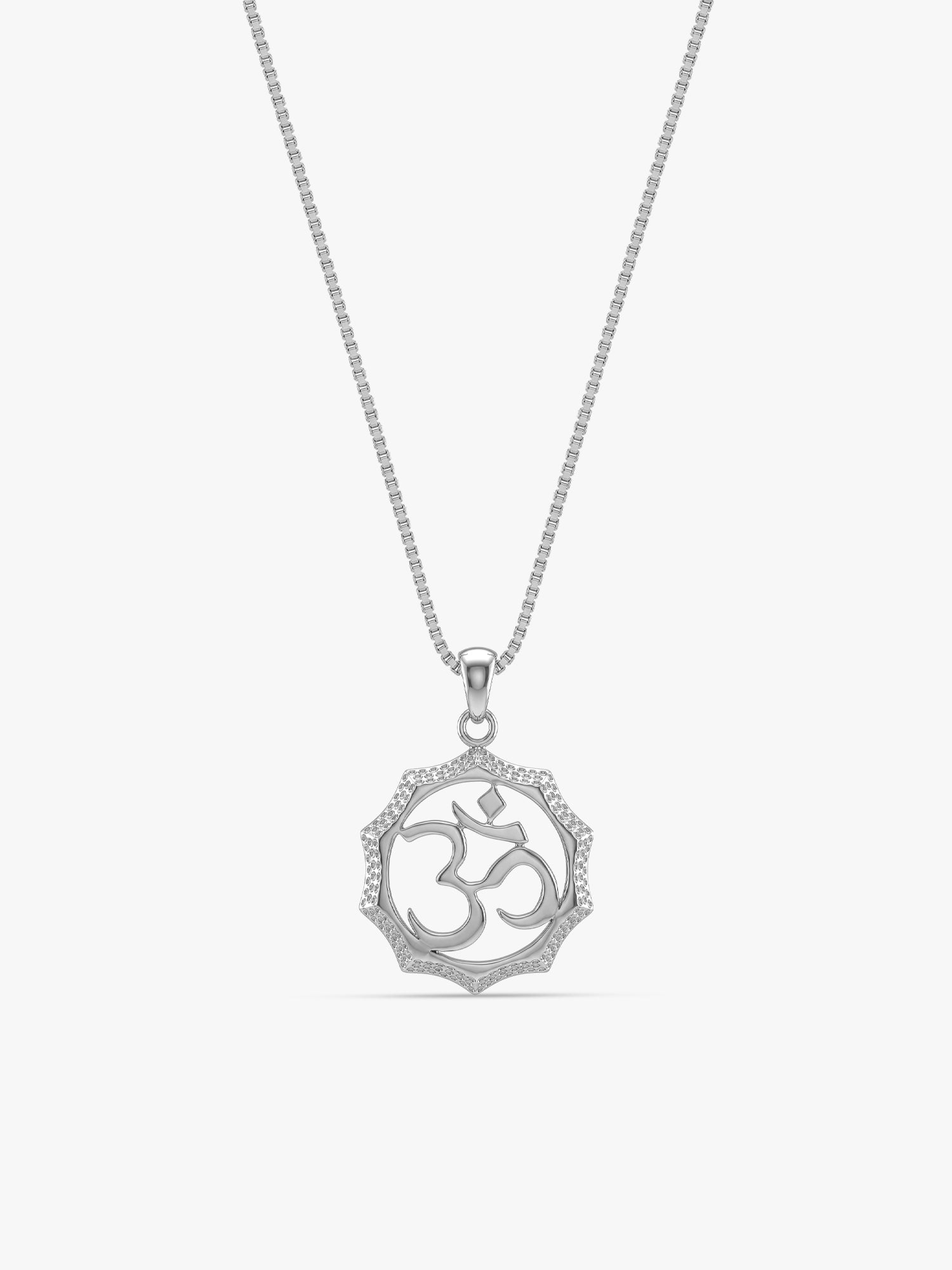 Silver Graceful Om Pendant With Box Chain For Him