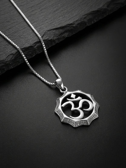 Silver Graceful Om Pendant With Box Chain For Him