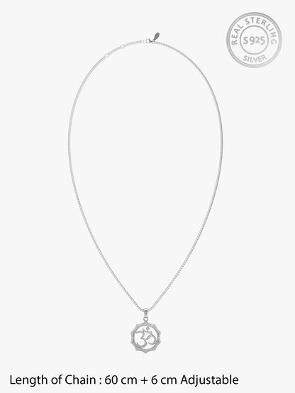 Silver Graceful Om Pendant With Box Chain For Him