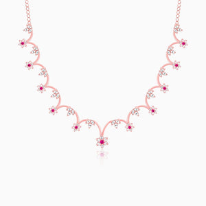 Rose Gold Royal Pink Floral Necklace