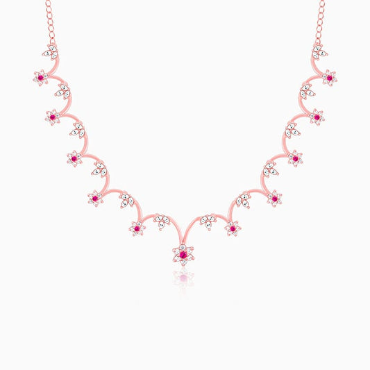 Rose Gold Royal Pink Floral Necklace