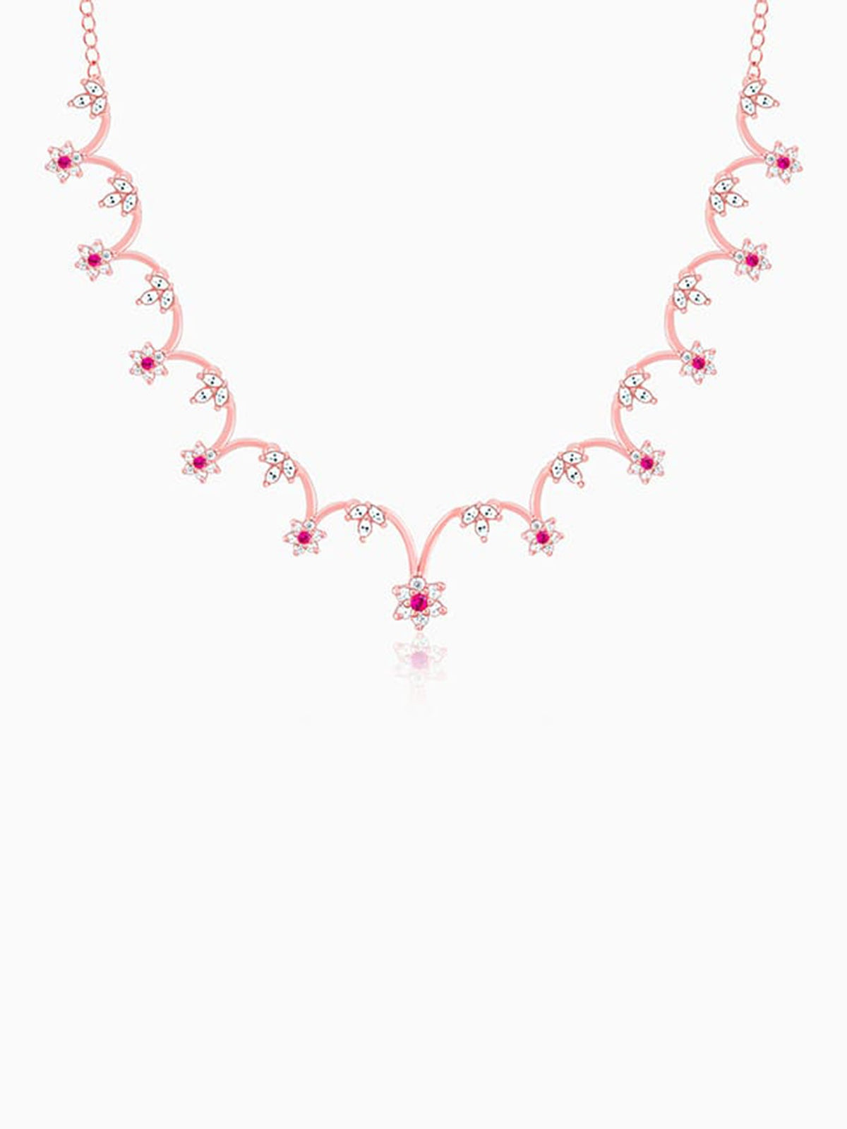Rose Gold Royal Pink Floral Necklace