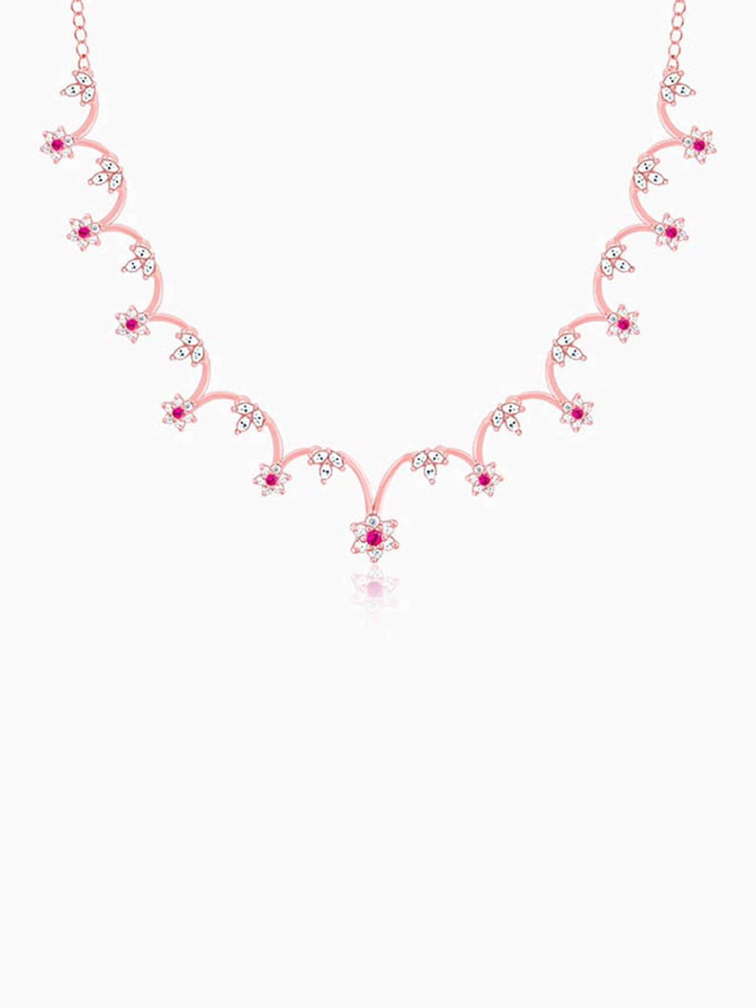 Rose Gold Royal Pink Floral Necklace