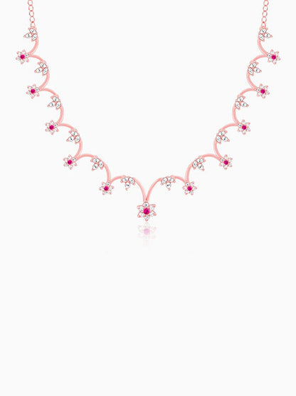 Rose Gold Royal Pink Floral Necklace