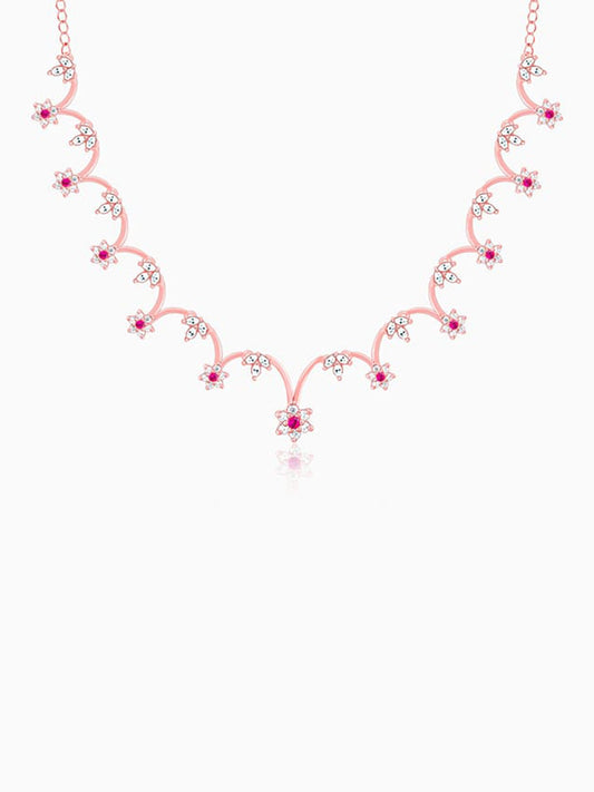 Rose Gold Royal Pink Floral Necklace