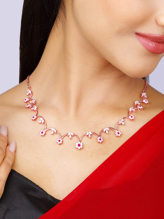 Rose Gold Royal Pink Floral Necklace