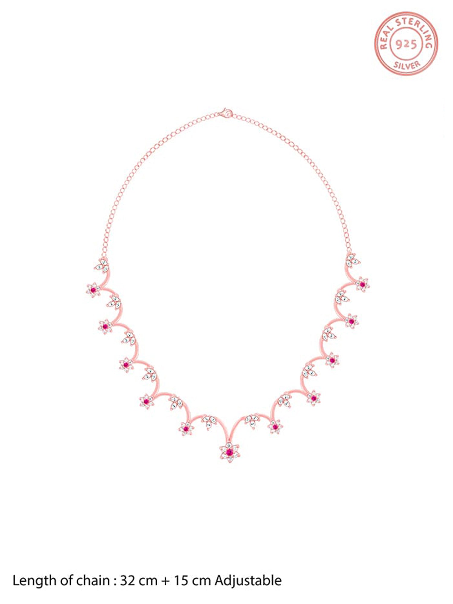 Rose Gold Royal Pink Floral Necklace