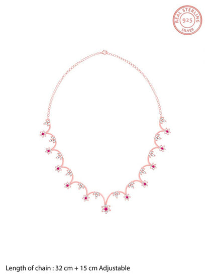 Rose Gold Royal Pink Floral Necklace