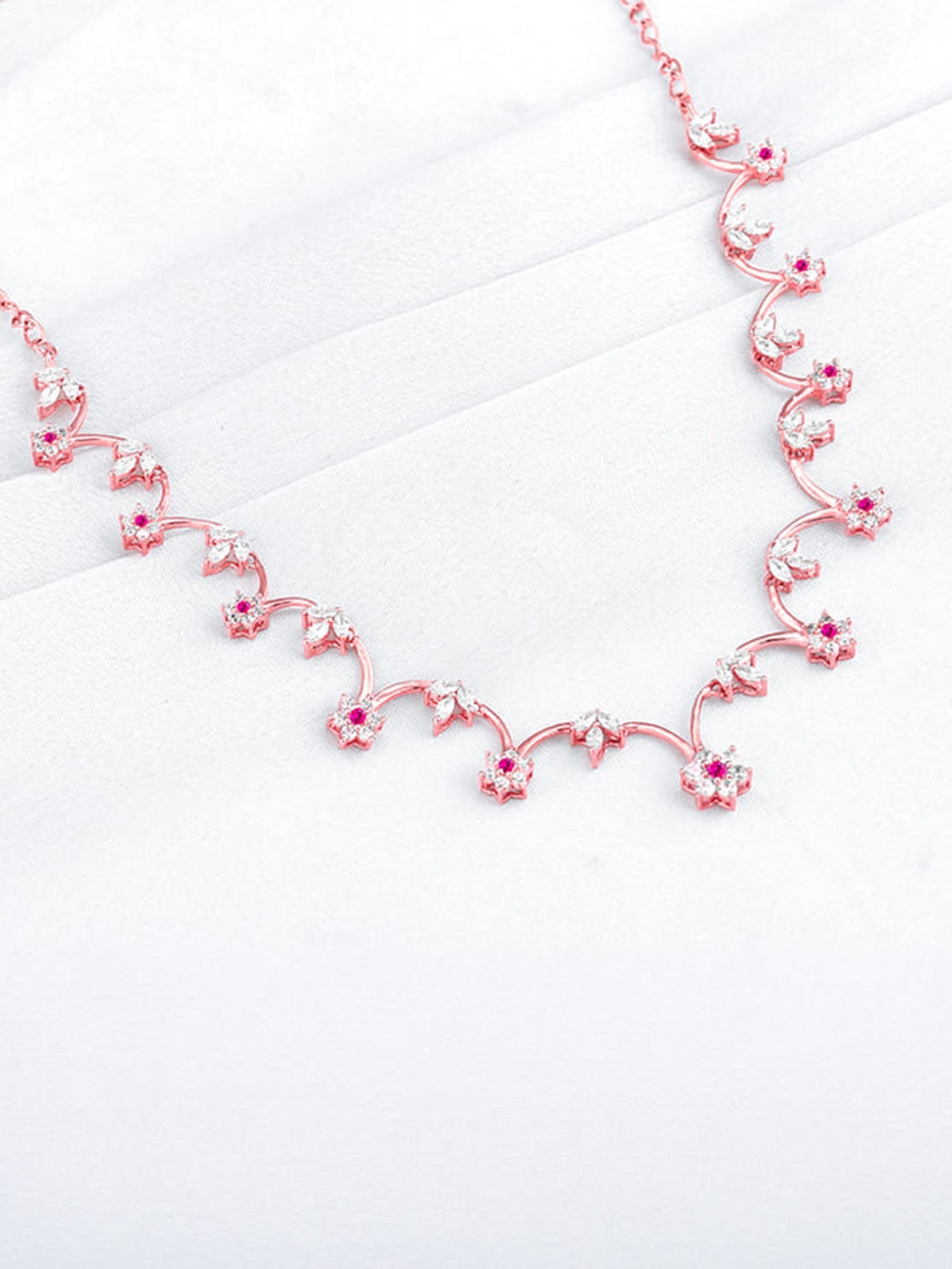 Rose Gold Royal Pink Floral Necklace