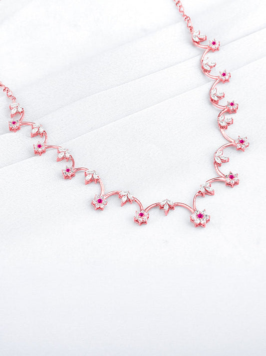 Rose Gold Royal Pink Floral Necklace