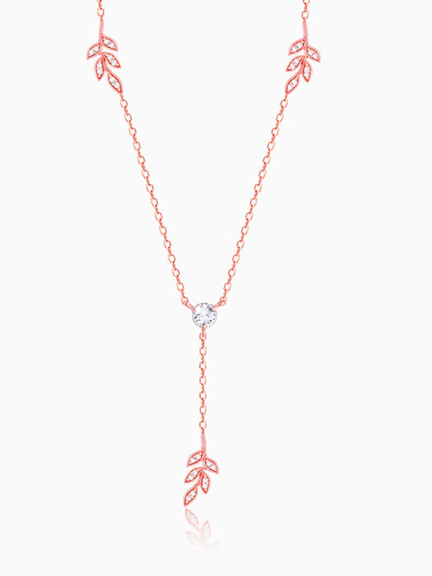 Rose Gold Leaf Lariat Necklace